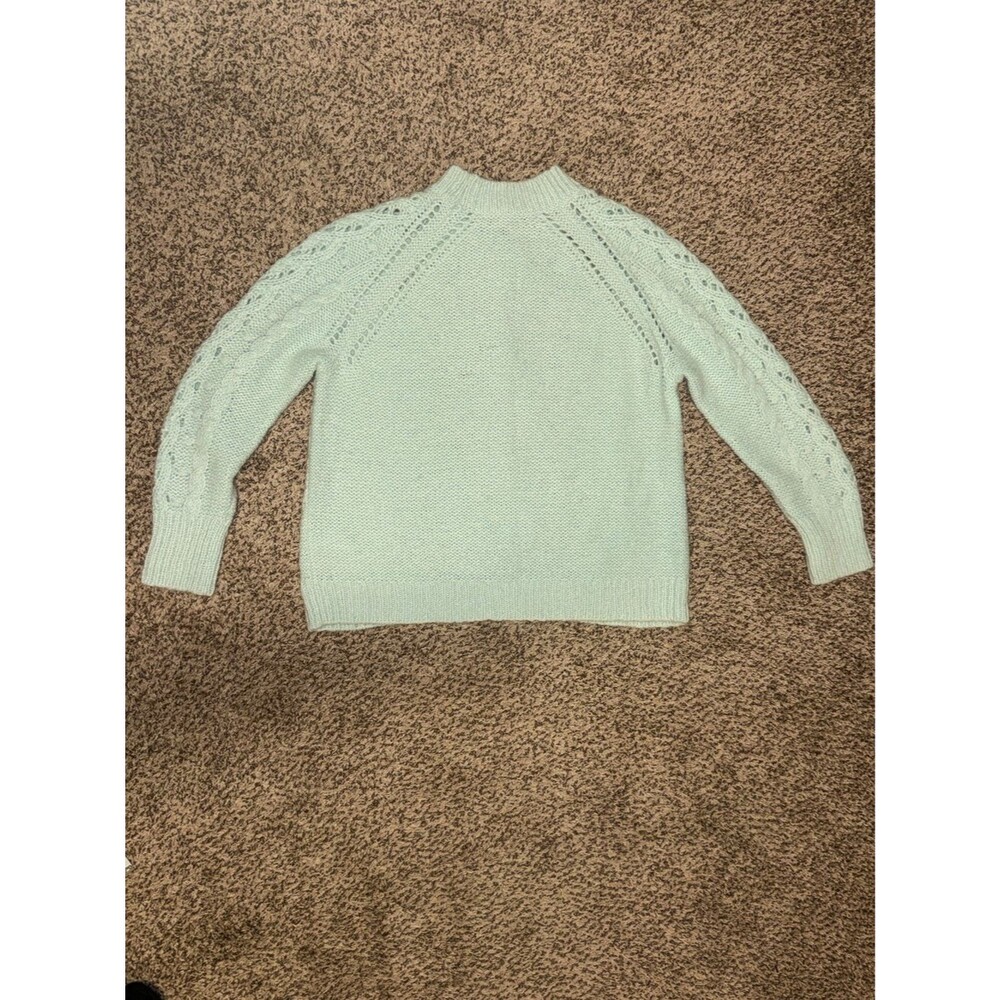 J.Crew Cable-Knit Pointelle Sweater with Popcorn Flowers Alpaca Blend Mint M - Picture 6 of 6
